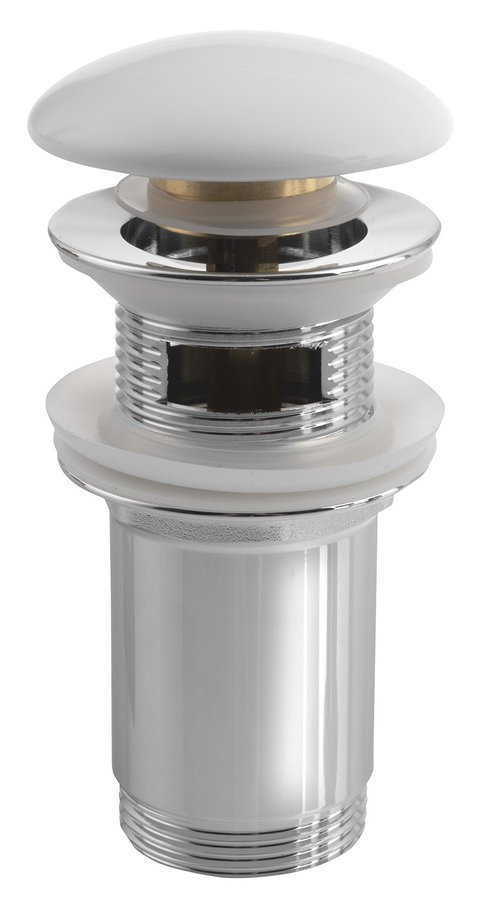 Odtok za umivalnik 5/4", click-clack, keramični čep, 10-50 mm, bela