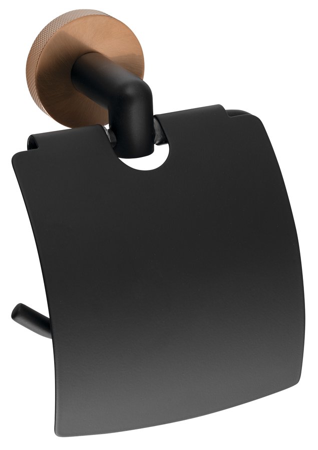 Držalo za toaletni papir LARISSA s pokrovom, črna/medena mat barva